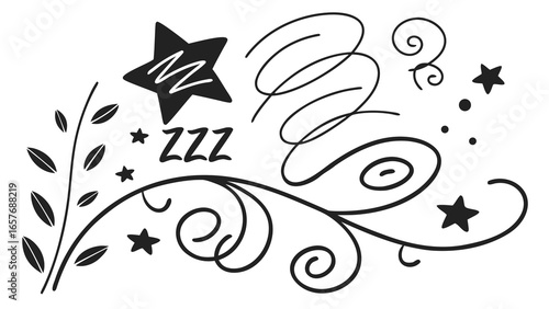 Black stars and swirls with zzz text sleep night