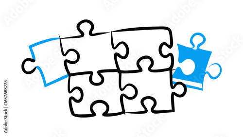 Blue and black puzzle pieces jigsaw connection