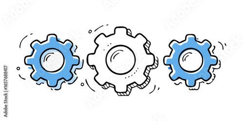 Blue gears with white center mechanical cogwheel