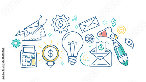 Business icons concept doodle finance