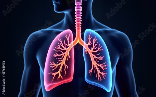 Vector human bronchi lungs anatomy structure with abstract 3d geometry lines and gradient waves art to asthma world tuberculosis health day or medicine respiratory system organ on dark background