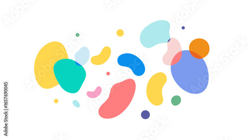 Colorful abstract shapes scattered across background