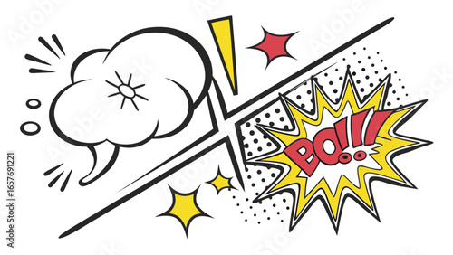 Comic style speech bubble with explosion pop art graphic
