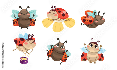 Adorable Illustrations of Cute Cartoon Insects Featuring Bees and Ladybugs Collection