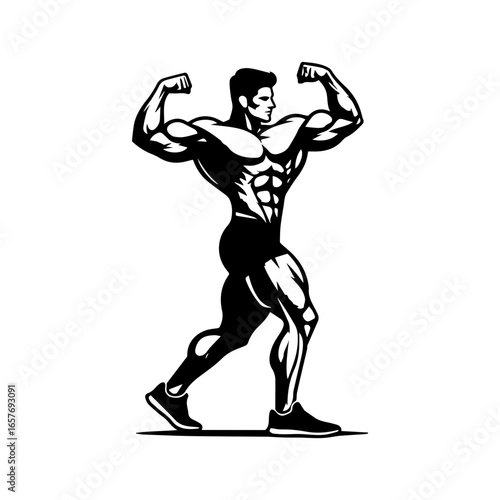  body builder pose vector illustration.