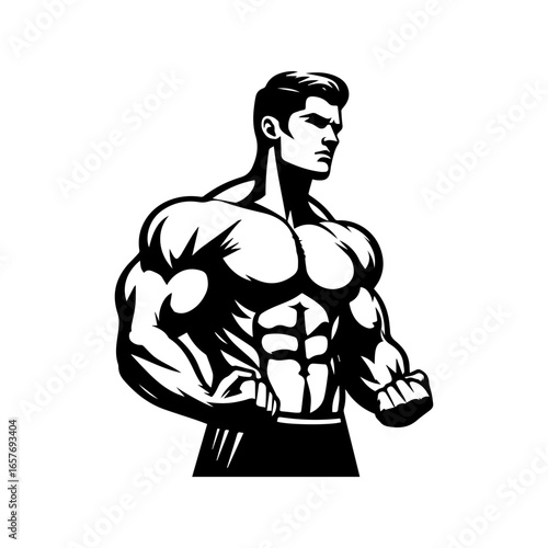 body builder pose vector illustration.