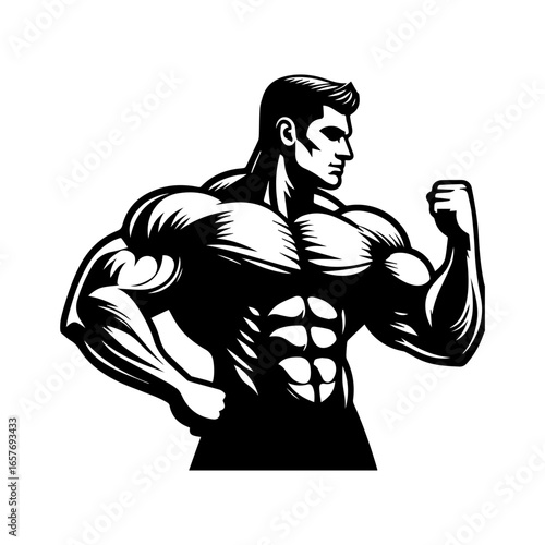  body builder pose vector illustration.