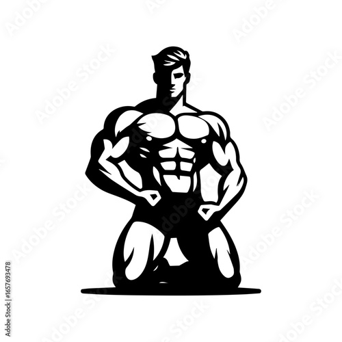  body builder pose vector illustration.