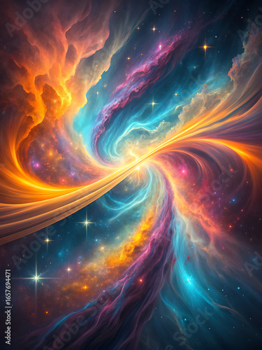 Wallpaper Mural Fiery interstellar swirl with orange and teal energy clouds, dynamic galactic storm forming a luminous spiral  Torontodigital.ca