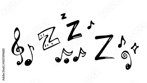 Hand drawn musical notes and symbols treble clef bass clef