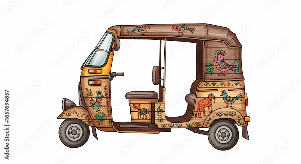 Obraz premium Stylized Decorated Auto Rickshaw with Folk Art Motifs