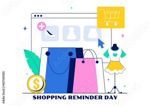 Shopping Reminder Day Vector Illustration on November 26 featuring a Paper Bag and Items in a National Holiday Flat Style Cartoon Background