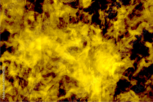 Abstract fiery yellow and black texture resembling burning flames and glowing embers. Heat and energy with swirling, chaotic patterns, creating a dramatic and powerful visual effect.