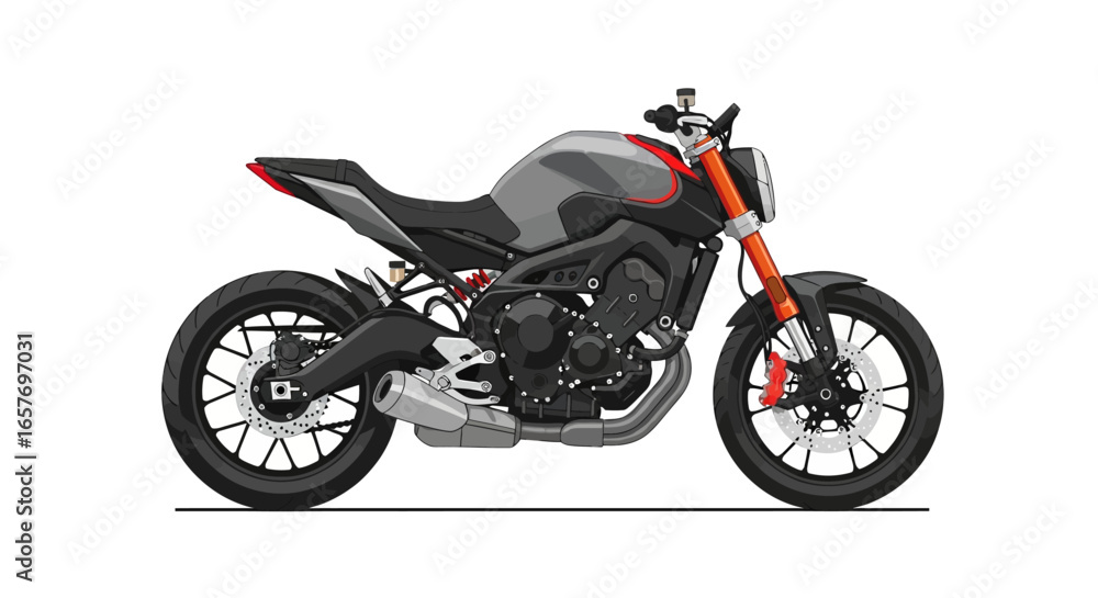 Fototapeta premium Stylized Motorbike Illustration with Detailed Mechanical Components and Streamlined Design Aesthetics Showcasing Precision Engineering 95 characters