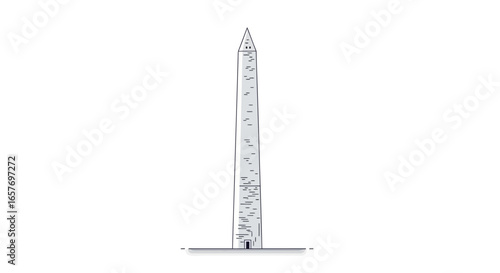 Minimalist representation of a monumental obelisk, an iconic structure against a stark white backdrop, emphasizing the monument's architectural