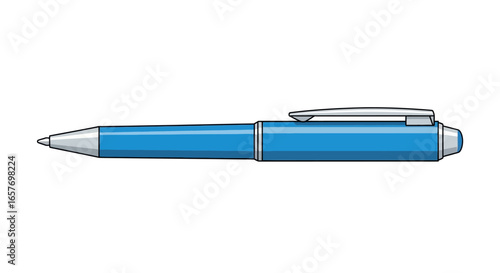 Stylized Blue Ballpoint Pen Illustration for Creative Projects and Stationery Designs featuring a metal clip and accent details, clear isolated design