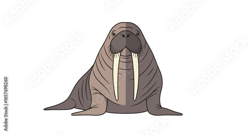 Whimsical Walrus: A Cartoon Illustration of a Gentle Giant from the Arctic Depths in Neutral Tones