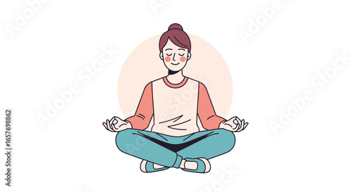 Serene Mindfulness: Illustrated Woman Practicing Meditation for Inner Peace and Well-being through Yoga techniques in a Calm Environment