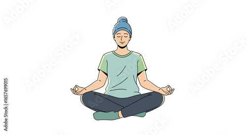 Meditative serenity: An illustration of a person in a lotus pose, finding inner calm and mindfulness through contemplative practice with closed eyes