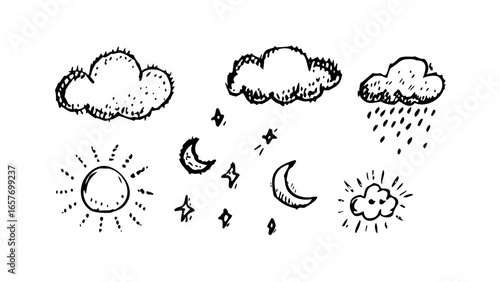 Retro Sun Cloud Lightning Bolt weather
