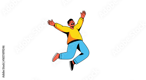 Cheerful cartoon character jumping with joy on a white background radiating pure bliss and energy expressing absolute elation and uncontained