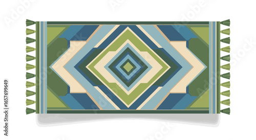 Geometrical Design Rug with Diamond Pattern and Tassels, Bohemian Styled Carpet 75 characters