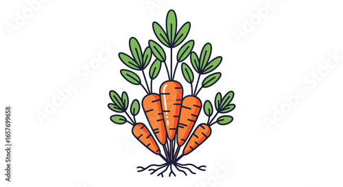 Whimsical carrot patch illustration on a pristine white canvas, perfect for culinary themes and educational content