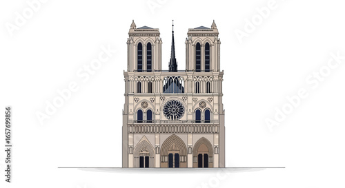 Architectural marvel: Detailed illustration of Notre Dame Cathedral in Paris France