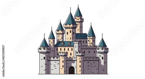 Whimsical kingdom structure a majestic fairytale castle with pointed turrets and formidable stonework evoking a sense of enchantment and regal