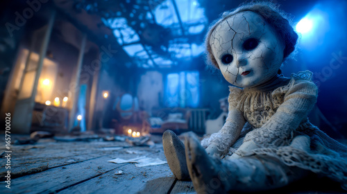 Old doll on the floor of an abandoned house