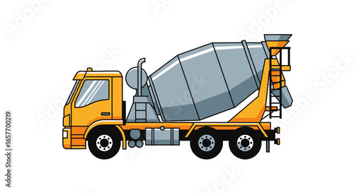 Illustration of a cartoon-style cement mixer truck ready for construction material transport or cartoon resource for builders in construction sites