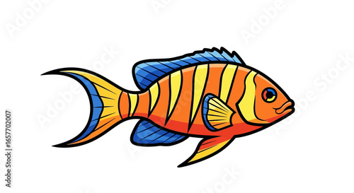Striking Tropical Fish Illustration with Vibrant Colors and Bold Outlines, Ideal for Children's Books and Educational Materials