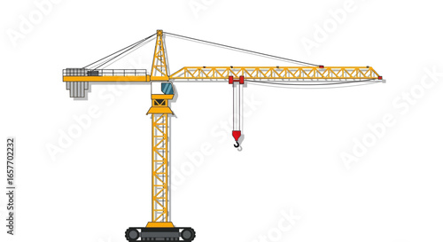 Depiction of a detailed yellow construction crane, isolated against a white background, emphasizing the machinery used in development endeavors