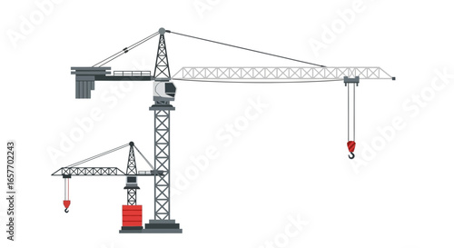 Towering heights: Illustration of construction cranes against a clean background, emphasizing industrial progress and infrastructure development