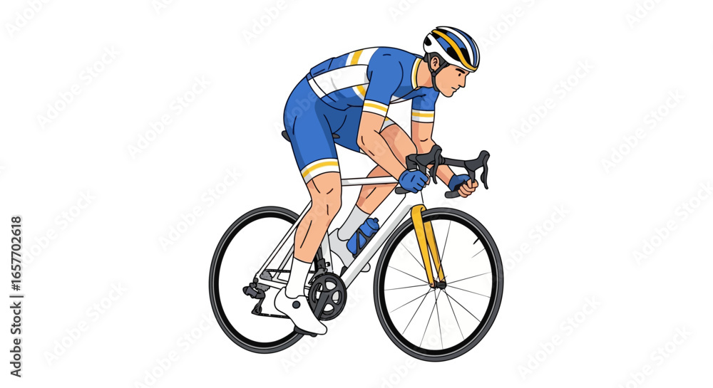 Obraz premium Dynamic cyclist in motion on a racing bike, focusing on fitness and speed with determined rider character illustration