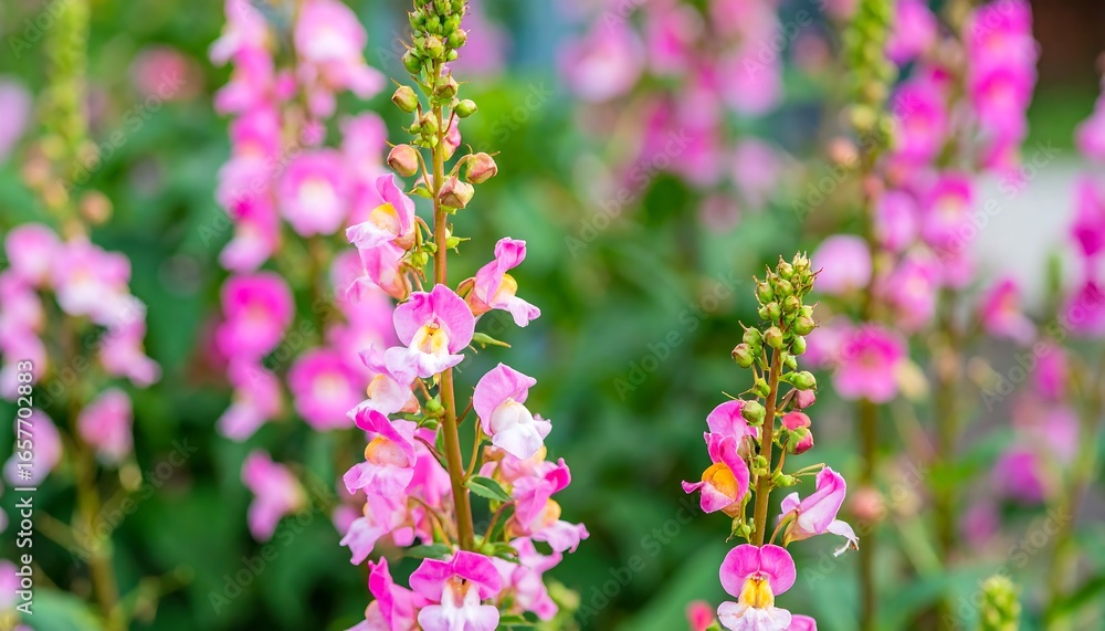 Obraz premium Delicate pink flowers in bloom, showcasing vibrant colors and soft bokeh.