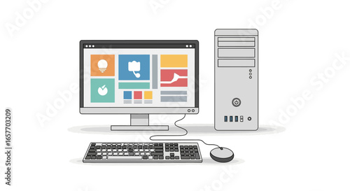 Stylized computer workstation setup showcasing website design and modern technology interface design for creative projects and business applications