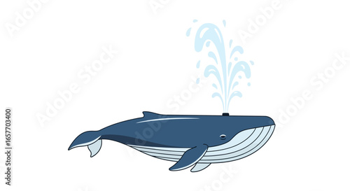 Illustrative depiction of a blue whale spouting water against a plain background showcases serene marine creature in action portraying aquatic life