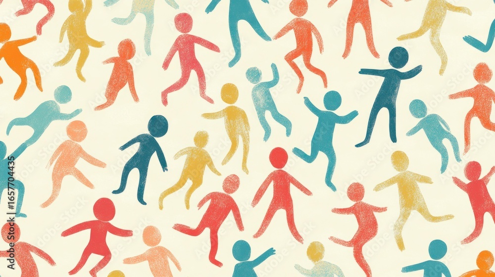 Naklejka premium Colorful abstract figures in motion, representing community, diversity, and movement.