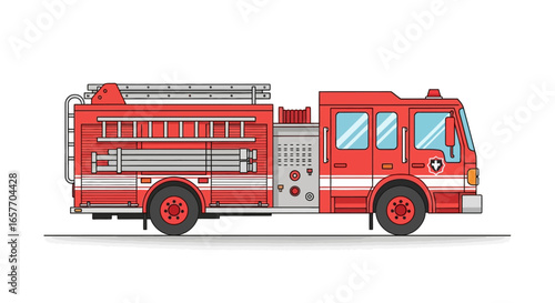 Vibrant Firetruck Vector Illustration with Detailed Design and Clear Outline Style, Perfect for Digital Media projects or Prints showcasing