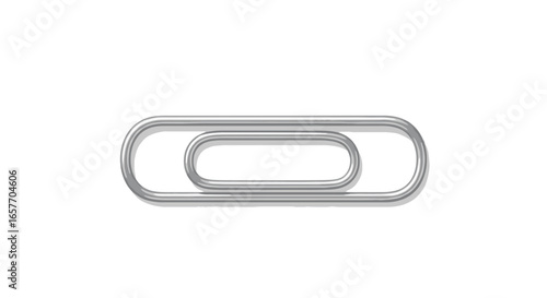 Metallic Paperclip Isolated on a White Surface Showcasing Minimalist Design and Smooth Reflection of Light Details