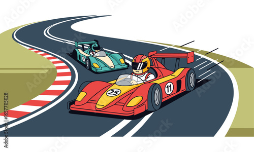 Red Racing Car on Circuit Trajectory