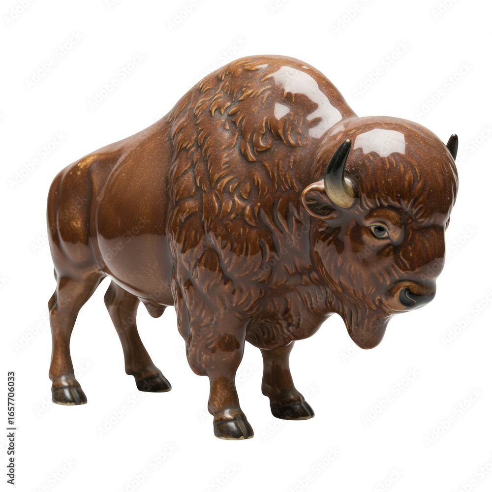 Fototapeta premium Majestic brown porcelain bison figurine with detailed fur texture and a powerful stance