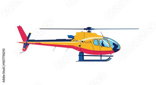 Vivid illustration depicting a compact helicopter with detailed design elements and vibrant color palette showcasing an idealized aviation design