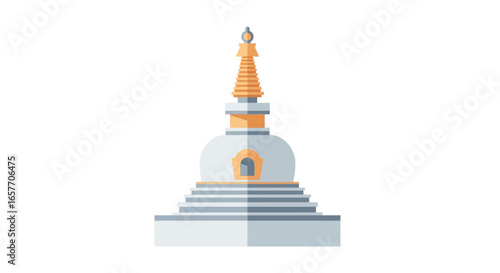 Stylized depiction of a stupa, an iconic symbol of buddhist architectural heritage rendered in a minimalist art style