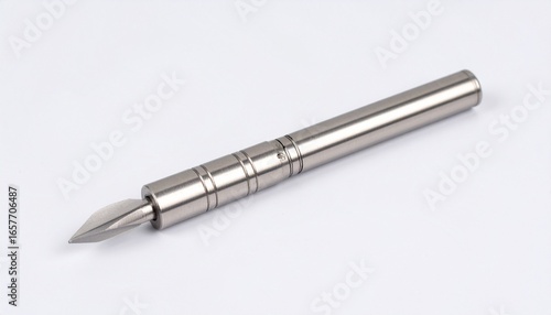 Wallpaper Mural Sleek silver fountain pen with engraved rings on nib, isolated on white surface. Torontodigital.ca