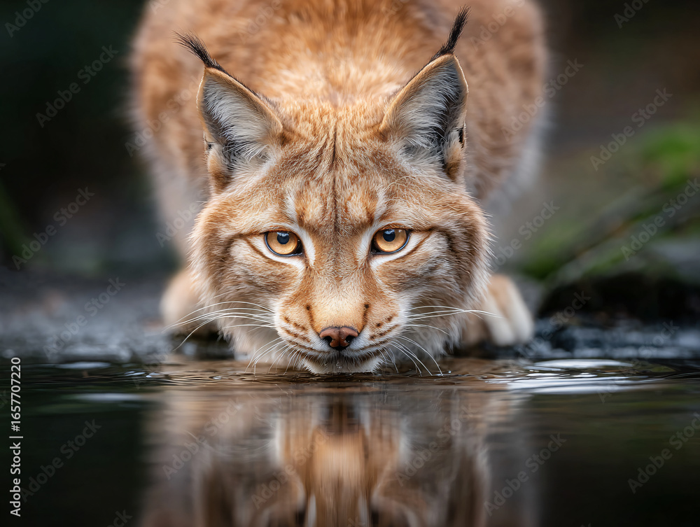 Obraz premium Lynx Wildlife Nature Mammal Feline Predator Reflection Fur Safari Forest Cat Landscape Wilderness Ecosystem Habitat Mysterious Path Sneak Hunting Adaptation Survival Cute Paws 