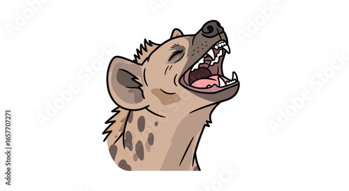Cartoon hyena laughing, expressing joy and comical roar against a pristine white backdrop creating playful artwork