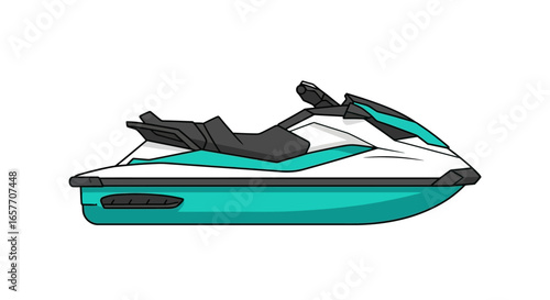 Isolated Teal Jet Ski Cartoon Illustration Depicting Summer Fun and Water Sports Activities for Leisure and Recreation