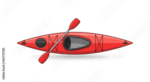 Vibrant Red Kayak Illustration for Outdoor Adventure and Watersport Recreation Design Element